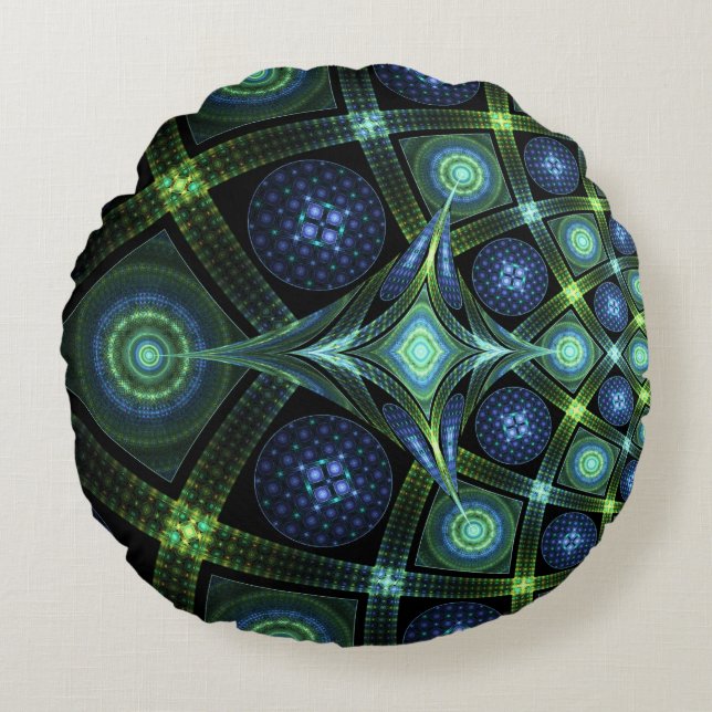 Fraktal Art Mandala Universe Round Throw Kissen (Vorderseite)