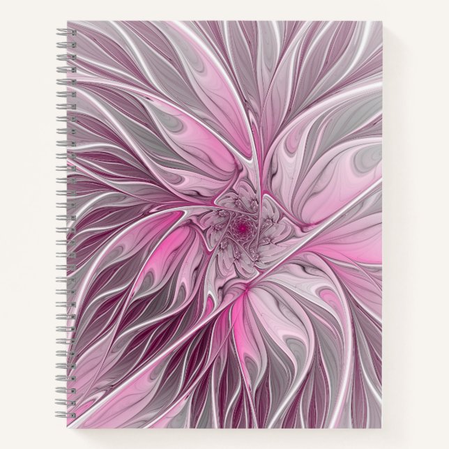 Fraktal Art Pink Blume Dream, Blumenfreude Notizbuch (Vorderseite)