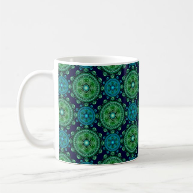 Fraktal Blau-orientalisches Muster Kaffeetasse (Links)