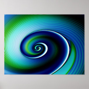 Fraktal Blue Green Spirale Abstrakte Kunst Poster