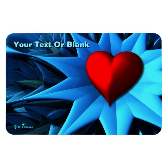 Fraktal Blue Heart Blume Magnet (Horizontal)
