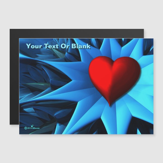 Fraktal Blue Heart Blume Magnetkarte (Vorne/Hinten)