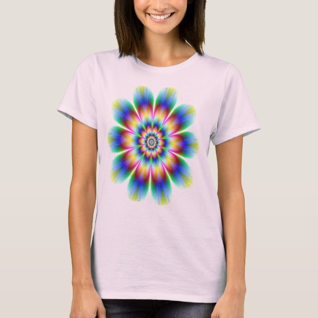 Fraktal-Blumenregenbogen Explosion T-Shirt (Vorderseite)