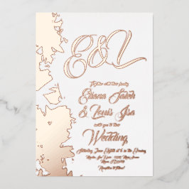 Fraktal Blush Gold Hochzeit gepresst Folieneinladung