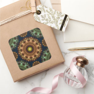 Fraktal brillante glänzende verzierte Dekoration Quadratischer Aufkleber