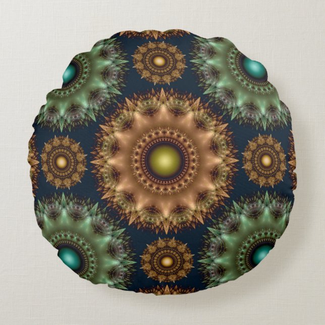 Fraktal brillante glänzende verzierte Dekoration Rundes Kissen (Vorderseite)