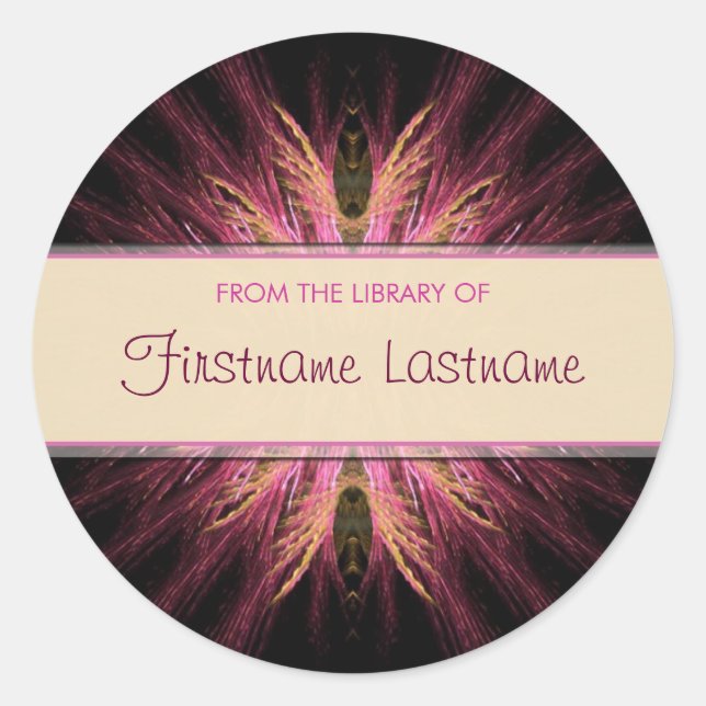 Fraktal Buchzeichen: Rosa und orangefarbene Aufkle Runder Aufkleber (Vorderseite)