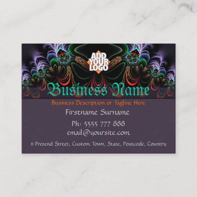 Fraktal Butterfly Art mit Logo Big Business Card Visitenkarte (Vorderseite)