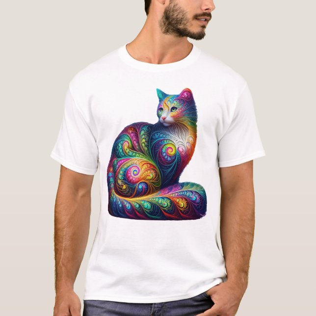 Fraktal Cat - Psychedelic Feline Art T-Shirt (Vorderseite)