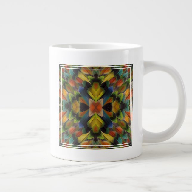 Fraktal Design der Lovebird Feathers Jumbo-Tasse (Rechts)
