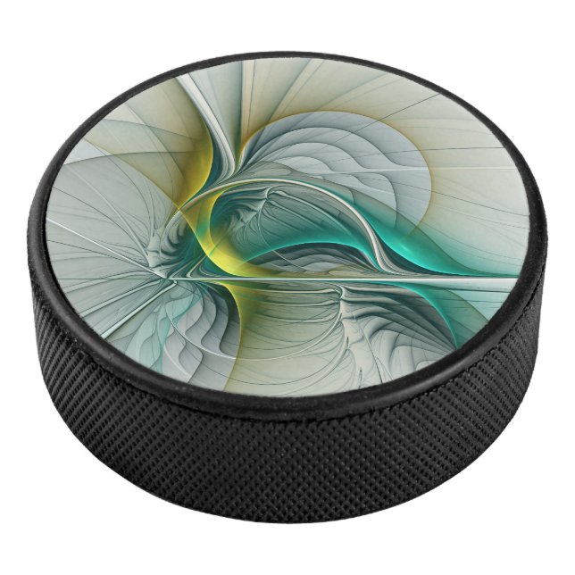 Fraktal Evolution, Golden Türkis Abstrakte Kunst Eishockey Puck (3/4)