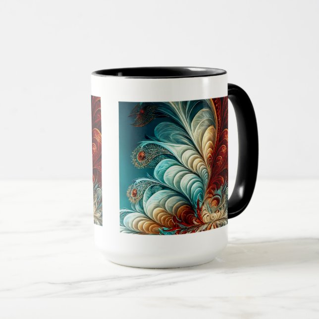 Fraktal Feathers Combo Tasse, 15 oz Tasse (VorderseiteRechts)