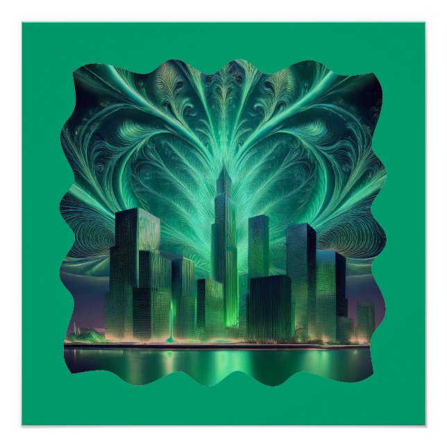 Fraktal-Feuerwerke in der Stadt Poster (Vorderseite)