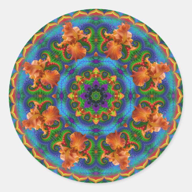 Fraktal Floral Mandala Runder Aufkleber (Vorderseite)