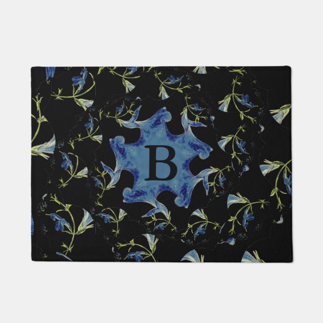 Fraktal für Schwarz und Blau Fußmatte (Vorderseite)