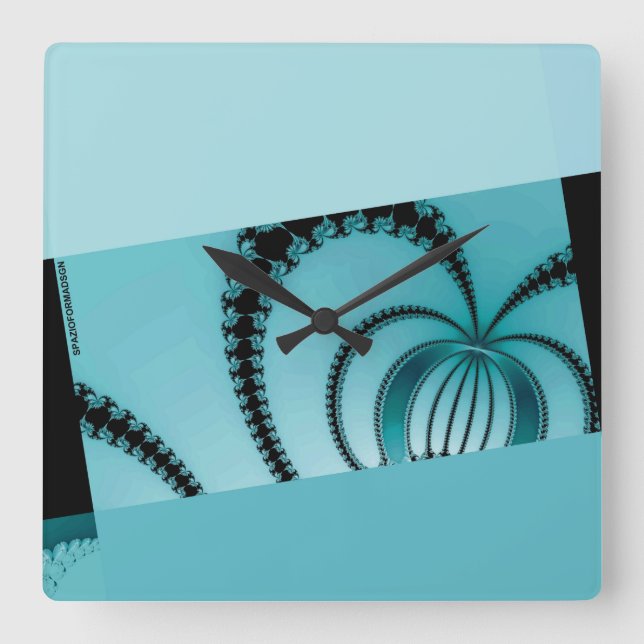 Fraktal Garden Azurblau Quadratische Wanduhr (Vorderseite)