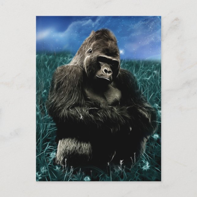Fraktal Gorilla auf der Wiese Postkarte (Vorderseite)