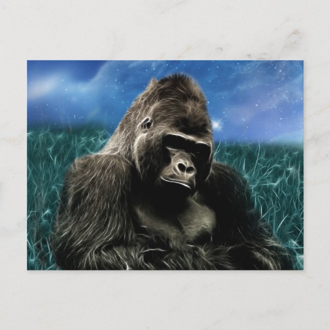 Fraktal Gorilla auf der Wiese Postkarte (Vorderseite)