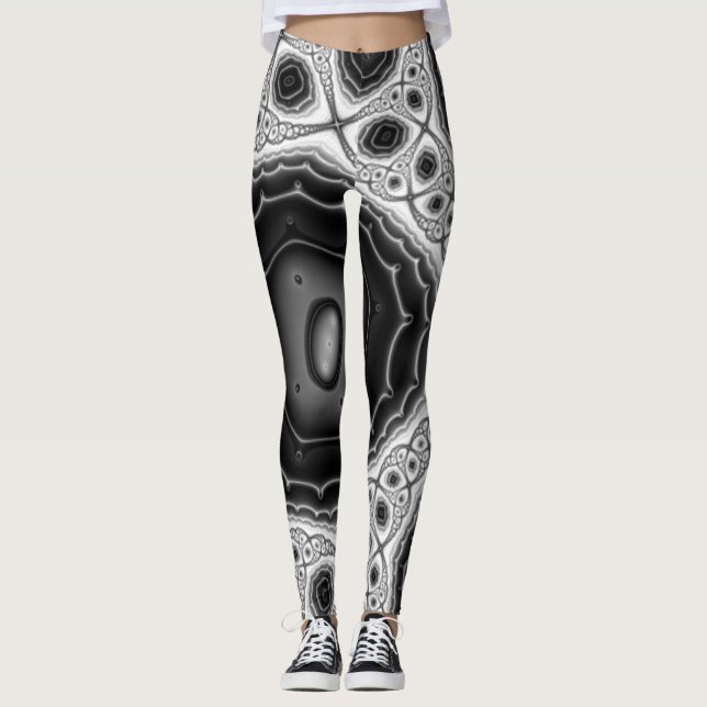 Fraktal Grau/Schwarz Leggings (Vorderseite)