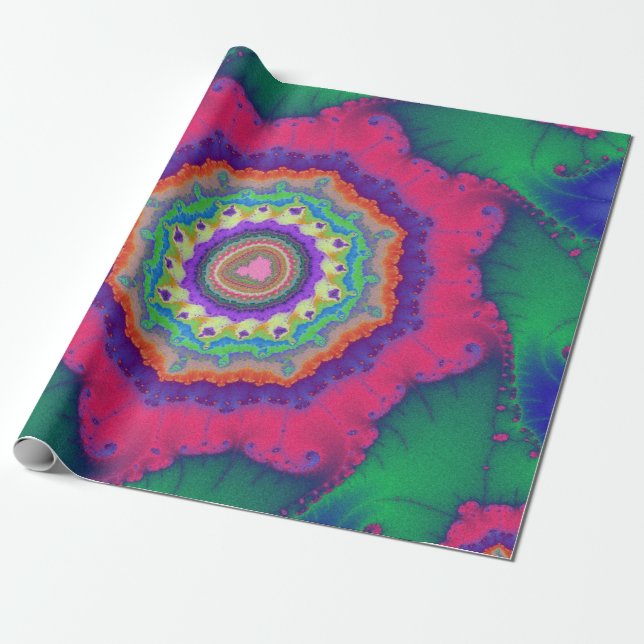 Fraktal Grün und Rosa Geburtstag Geschenkpapier (Ungerollt)