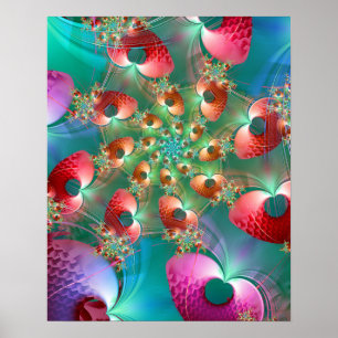 Fraktal Hearts Spiral Poster