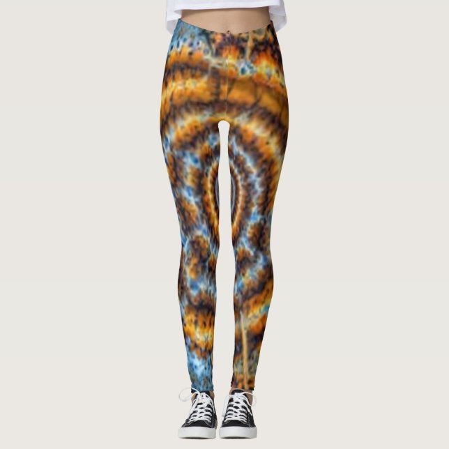 Fraktal in Blau und Gold wirbelnde Leggings (Vorderseite)