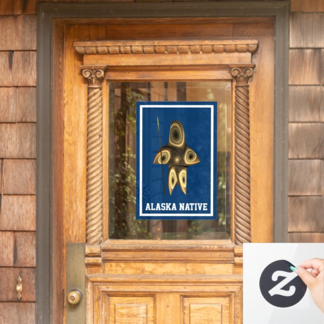 Fraktal Inuit Hunter - Alaska-Ureinwohner Fensteraufkleber (Haustür)