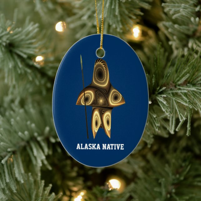 Fraktal Inuit Hunter - Alaska-Ureinwohner Keramikornament (Baum)
