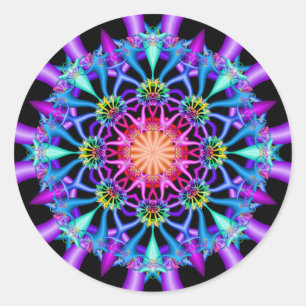 Fraktal Kaleidoskop Rainbow Florets Runder Aufkleber