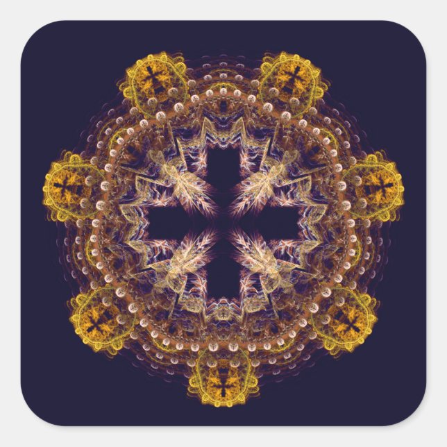 Fraktal-Kreuzmandala Quadratischer Aufkleber (Vorderseite)