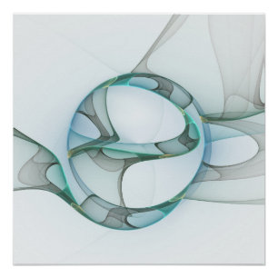 Fraktal Kunst Blau Türkis Grau Abstrakte Eleganz Poster