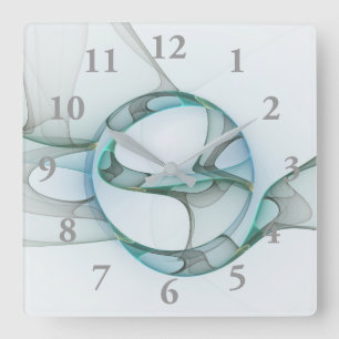 Fraktal-Kunst Blau Türkis Grau Abstrakte Eleganz Quadratische Wanduhr