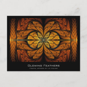 Fraktal-Künstlerkarte mit glühenden Feathers Postkarte