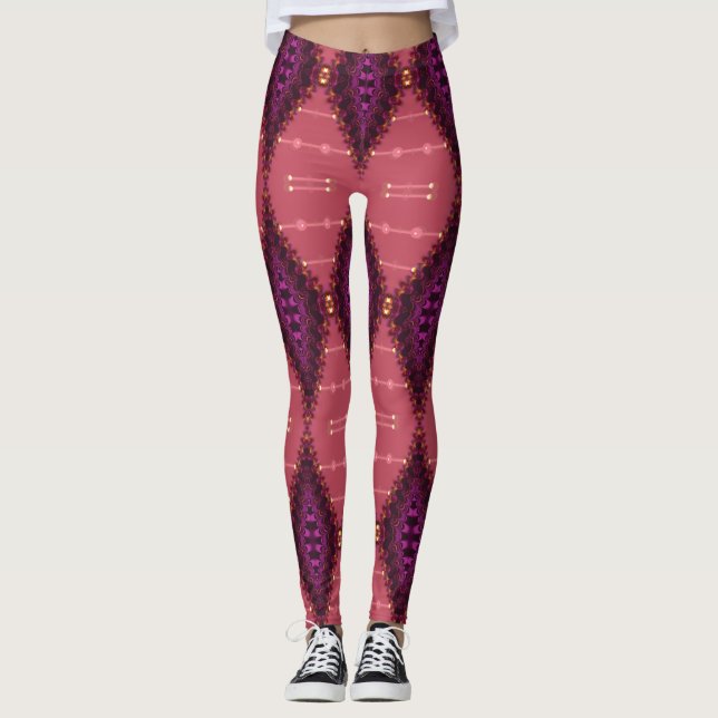 Fraktal Lace Lila+Earth Pink-Leggings, Psydefexx u Leggings (Vorderseite)