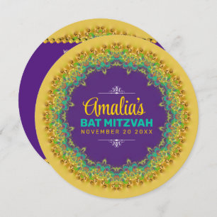 Fraktal Lace Lila Yellow Bat Mitzvah Einladung