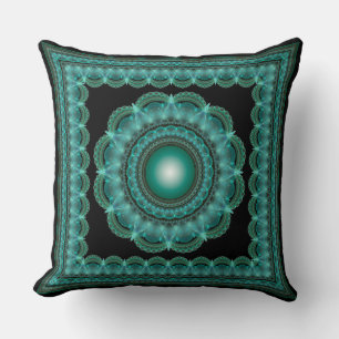 Fraktal leuchtendes gerahmtes Mandala Kissen
