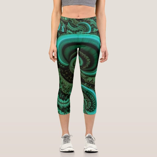 Fraktal Malachite1 Capri Leggings (Vorderseite)