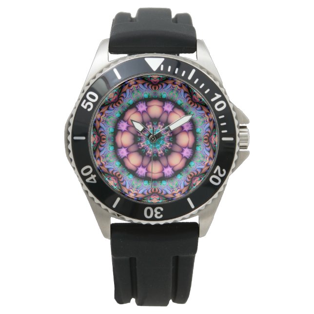 Fraktal Mandala Floral Psychedelic Armbanduhr (Vorderseite)