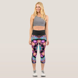 Fraktal Mandala Floral Psychedelic Capri Leggings