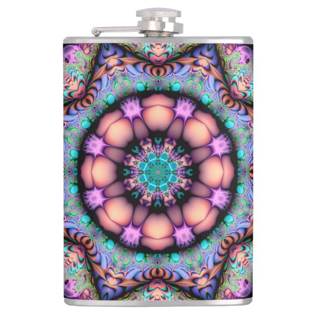 Fraktal Mandala Floral Psychedelic Flachmann (Vorderseite)