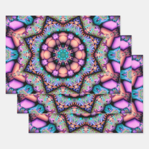 Fraktal Mandala Floral Psychedelic Geschenkpapier Set