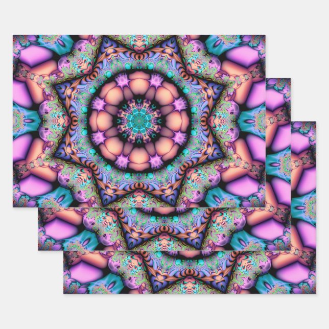 Fraktal Mandala Floral Psychedelic Geschenkpapier Set (Set)