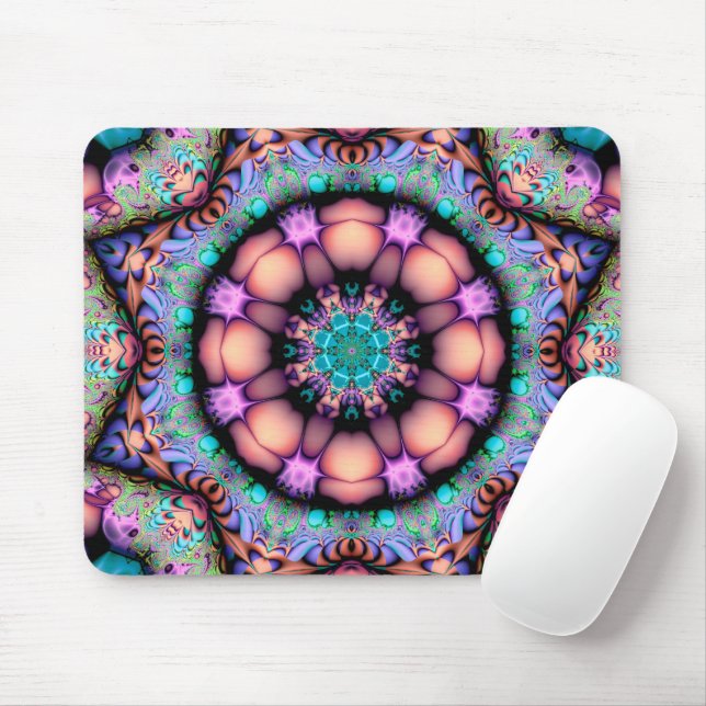 Fraktal Mandala Floral Psychedelic Mousepad (Mit Mouse)