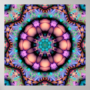 Fraktal Mandala Floral Psychedelic Poster