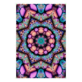 Fraktal Mandala Floral Psychedelic Poster