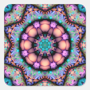 Fraktal Mandala Floral Psychedelic Quadratischer Aufkleber