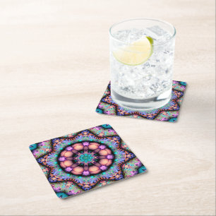 Fraktal Mandala Floral Psychedelic Rechteckiger Pappuntersetzer