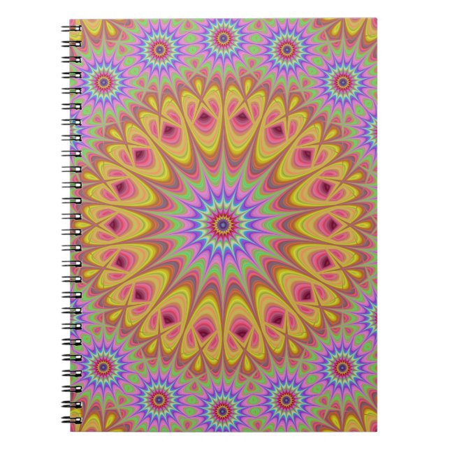 Fraktal Mandala Floral Psychedelic Retro Notizblock (Vorderseite)