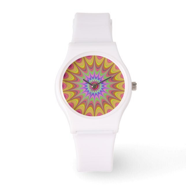 Fraktal Mandala Floral Psychedelic Retro Trippy Armbanduhr (Vorderseite)