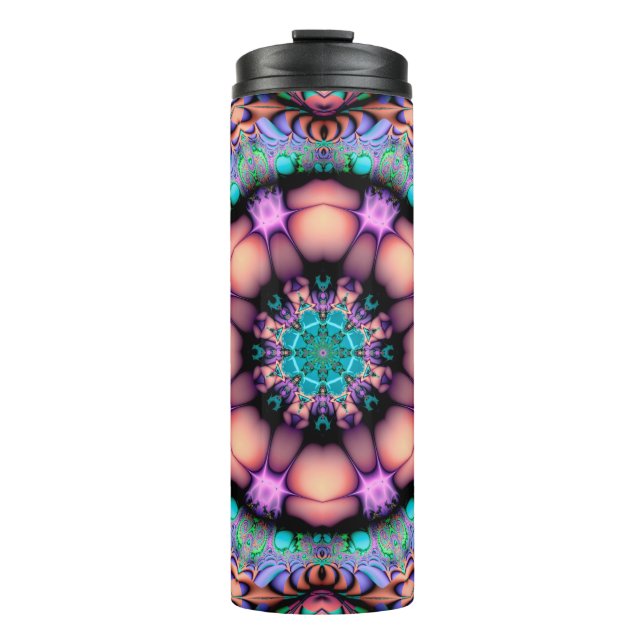 Fraktal Mandala Floral Psychedelic Thermosbecher (Vorderseite)